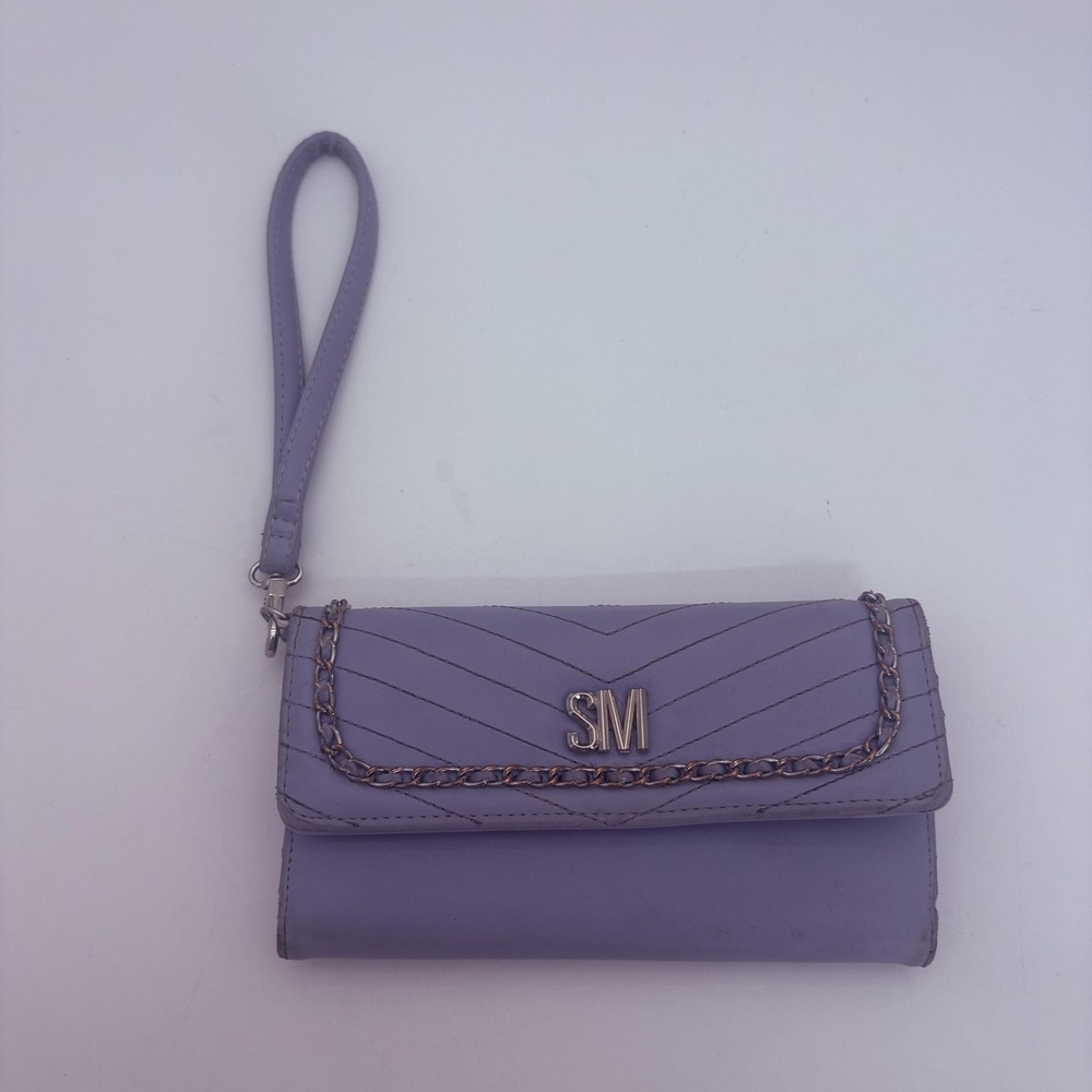 Steve Madden Wallet Womens One Size Purple Faux Leather Wristlet Logo Chain